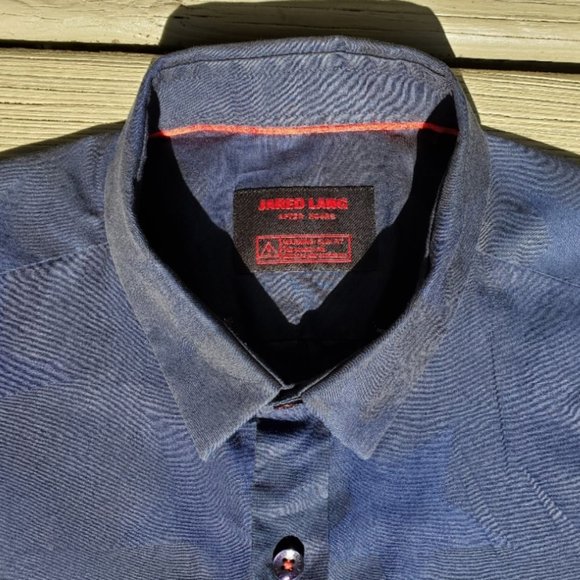 JARED LANG After Dark indigo star pattern tone on tone mens long sleeve shirt. - Picture 3 of 6